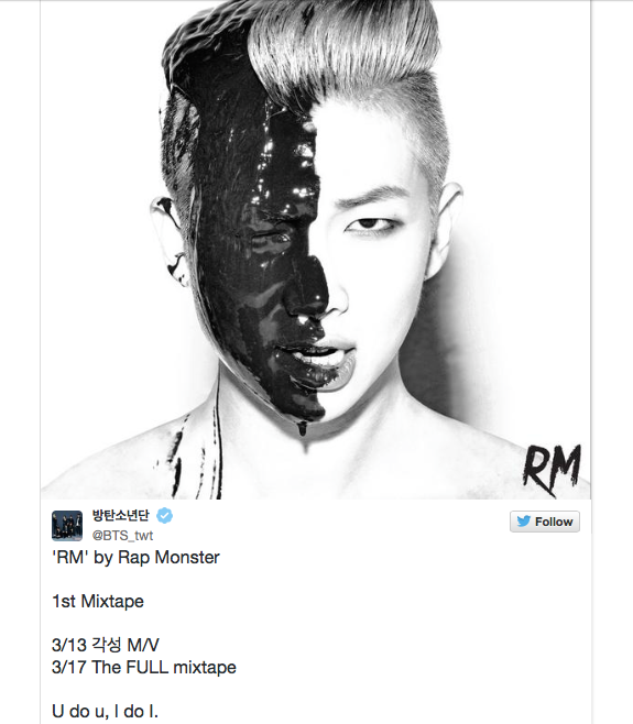 RM by Rap Monster tweet